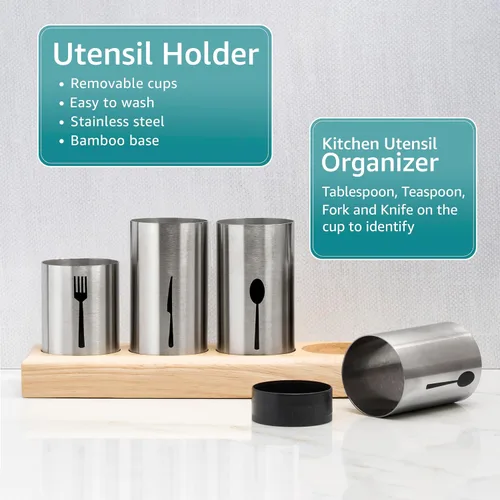 Vista 4 de Sorbus Soporte para utensilios, soporte vertical para cubiertos con organizador para cucharas, cuchillos y tenedores, entretenimiento, organizador