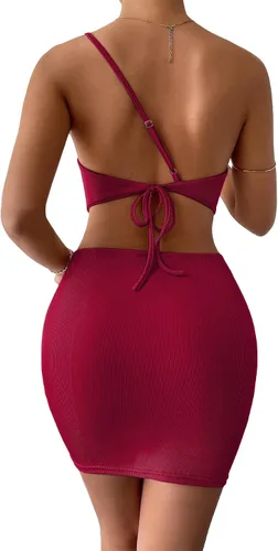 Vista 2 de Rooscier Minivestido ajustado de punto acanalado sin mangas con un hombro para mujer