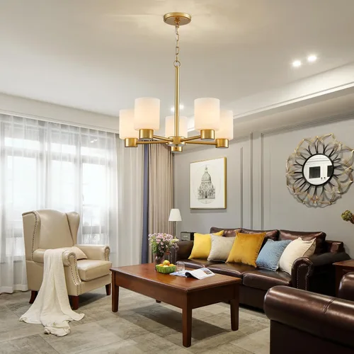 Vista 8 de WUZUPS Lámpara colgante de 5 luces, pantalla de vidrio blanco esmerilado con iluminación de techo de grano, elegante accesorio moderno para baño