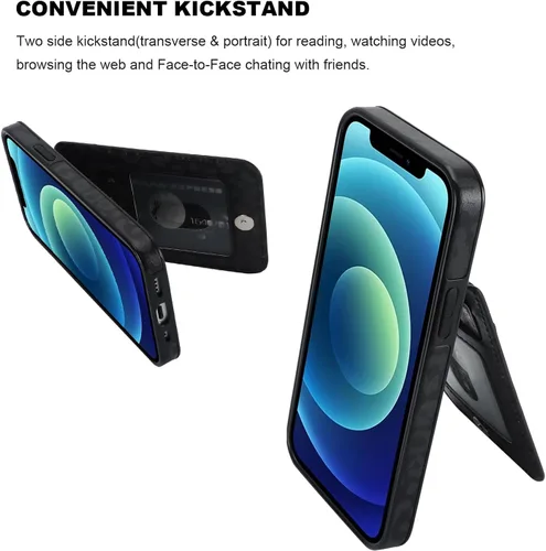 Vista 5 de Vaburs Funda compatible con iPhone 12 y iPhone 12 Pro con tarjetero de crédito, diseño de leopardo negro, cierre magnético de piel sintética de alta