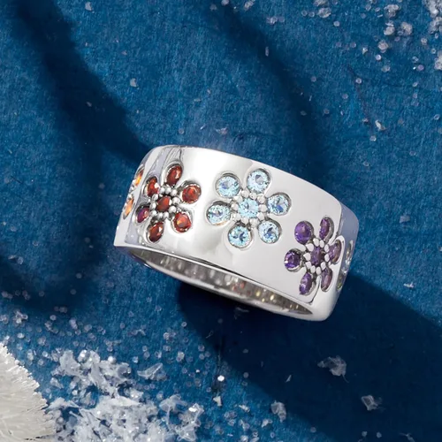 Vista 4 de Ross-Simons Anillo de flores multigemas de 1,20 quilates en plata de ley, Piedra preciosa, amatista