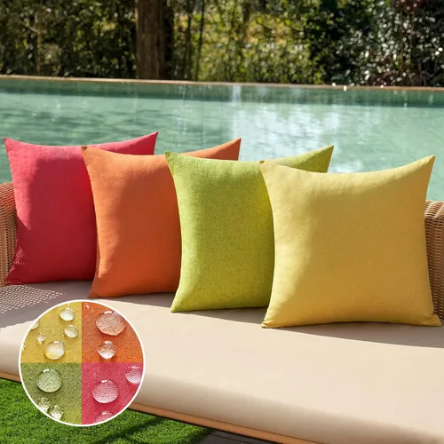 Vista 24 de MIULEE - Paquete de 4 fundas decorativas de cojín para exterior, de lino, impermeables, para jardín, patio, tienda de campaña, balcón, sofá, 16 x 16