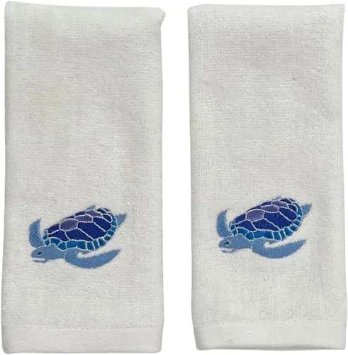 Vista 39 de Serafina Home Toallas de baño suaves y absorbentes para huéspedes: ancla azul náutica con diseño costero de cuerda gris plateada, 2 piezas de 12 "x