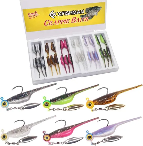 Vista 12 de Kit de Señuelos para Crappie - Plásticos - Cabezas de Jig - Kit de Shad - Minnow - Señuelos de Pesca para Crappie - Panfish - Bluegill - Kit de 40