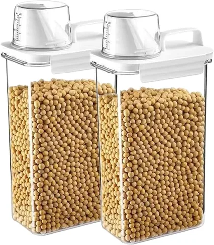 Vista 8 de 2 recipientes de almacenamiento dispensadores de arroz, cubo de arroz pequeño de 1.1 L con taza medidora y boquilla de vertido, recipiente hermético
