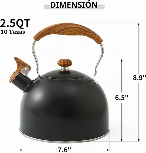 Vista 7 de LONFFERY Tetera para estufa, hervidor de té silbante de 2.5 cuartos de galón, con mango plegable de acero inoxidable de grado alimenticio