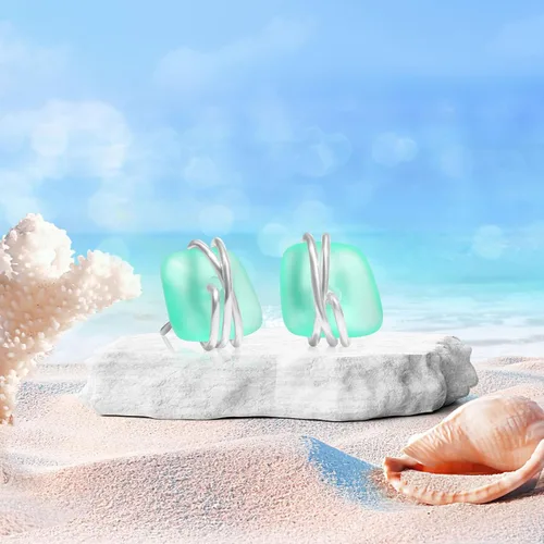 Vista 26 de Sea Glass Earrings S925 Sterling Silver Hypoallergenic Handmade Stud Post Earrings Beach Glass Fashion Handcraft Jewelry earrings stud earrings from