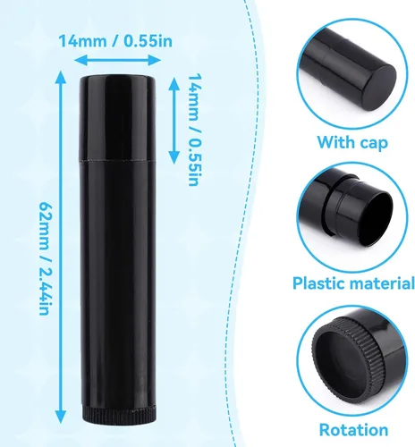 Vista 3 de Agatige 100 tubos de lápiz labial vacío de 0.2 fl oz, tubos de bálsamo labial negro de plástico portátil, tubos de lápiz labial, recipientes