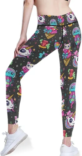 Vista 2 de JUNZAN Rainbow Unicorns and Cat Icecream Yoga Pants for Women Lifting Yoga Pants for Sports Dance XS