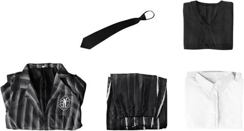Vista 6 de Masfrida Disfraz de uniforme escolar Never More Academy Jacket Girls Striped Women Halloween Cosplay