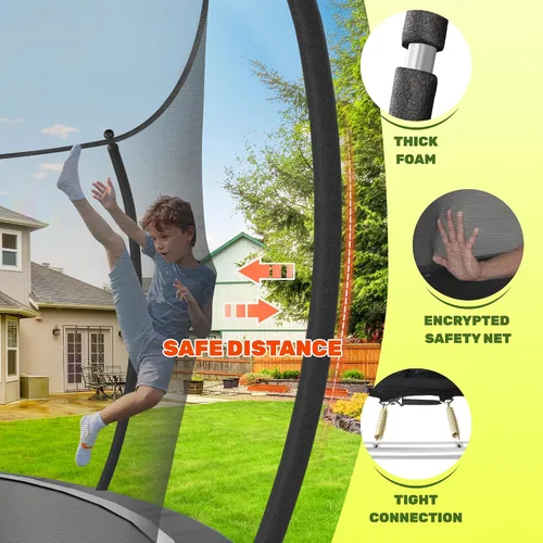 Vista 11 de 10FT 12FT 14FT 16FT Outdoor Recreational Trampoline with Enclosure Net, Bolt-Free Design Yard Trampoline with Wide Ladder and AntiRust Coating, 2 in