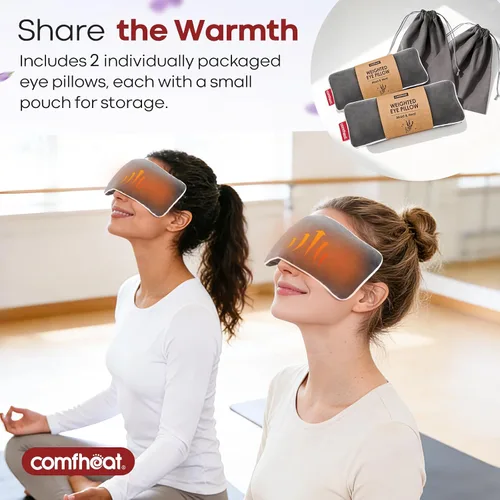 Vista 4 de Paquete de 2 almohadas ponderadas de lavanda para yoga, mascarilla de compresión de ojos húmedos para microondas, con funda lavable para relajación