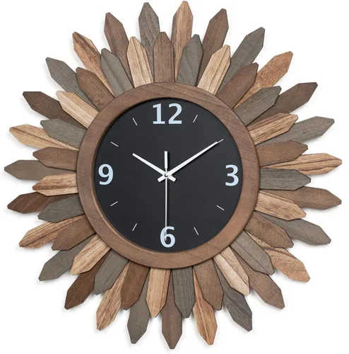 Vista 12 de Honiway Reloj de Pared a Batería de 12 Pulgadas de Madera Rústica Bohemio Sunburst Decorativo Reloj de Pared Silencioso Sin Tictac Negro Relojes