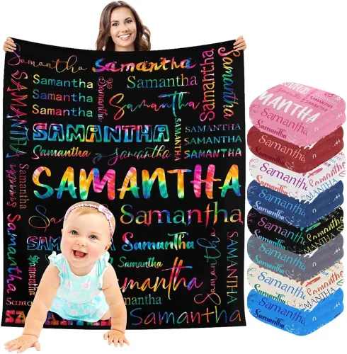 Vista 10 de InterestPrint Manta de bebé personalizada con nombre, lindo muñeco de nieve negro, manta personalizada con nombre para niños, niñas, niños, manta