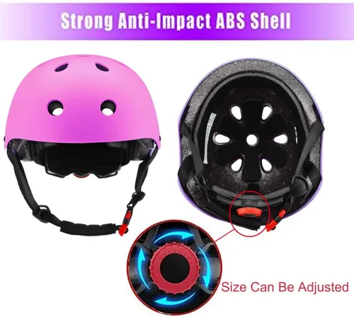 Vista 2 de Casco ajustable para niños de 3 a 16 años, niños pequeños, niños y niñas, equipo de protección con rodilleras, coderas y muñequeras para múltiples