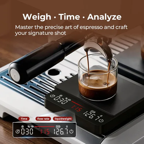 Vista 2 de Báscula de café mini con temporizador, báscula recargable USB-C de 4.4 lbs/0.00 oz, báscula de alta precisión para café expreso y café