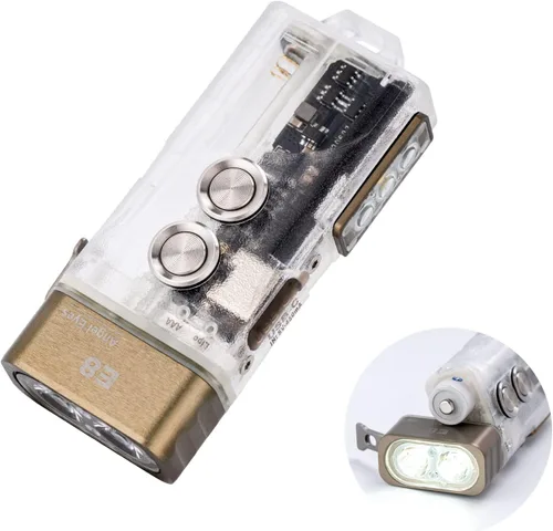 Vista 7 de Linterna con llavero RovyVon Angel Eyes E5 GITD, linterna EDC con 700 lúmenes de luz principal y luces auxiliares prácticas, alimentada por batería