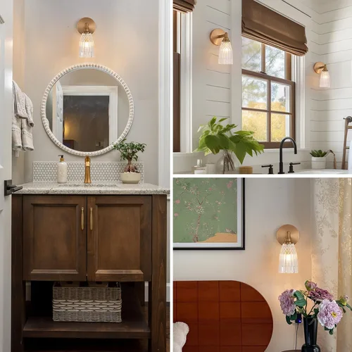 Vista 7 de HDDFL Lámpara de baño de latón vintage para baño, 1 luz de cristal para pared, dormitorio, baño, sala de estar, pasillo