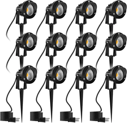 Vista 9 de Romwish Focos LED de paisaje de 120 V, focos exteriores de 10 W para patio, luz blanca cálida de 3000 K, luz de punto de 120 V CA con pico