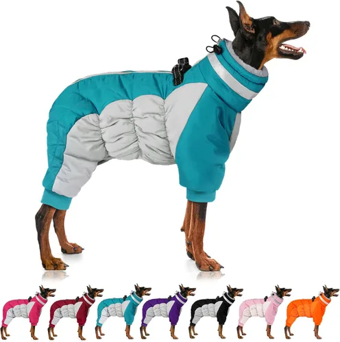 Vista 12 de MIGOHI Abrigo para perro de cuerpo completo - Abrigo de invierno cálido y reflectante para perros pequeños con arnés, chaqueta de cuello alto