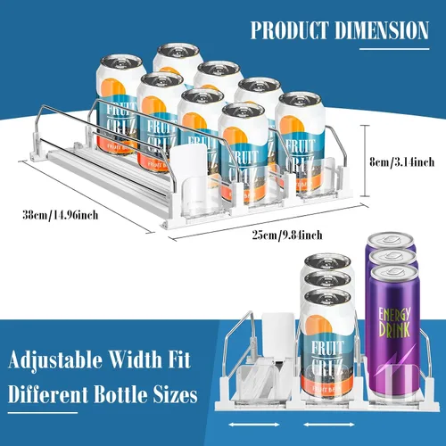 Vista 2 de hanmir Organizador de bebidas para refrigerador, dispensador de latas de soda de ancho ajustable para organizadores y almacenamiento