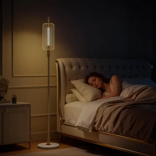 Vista 5 de KIVDITZO Lámparas de pie de vidrio regulables para sala de estar, lámpara de pie moderna con pantalla de cristal, base de mármol, lámpara de 64