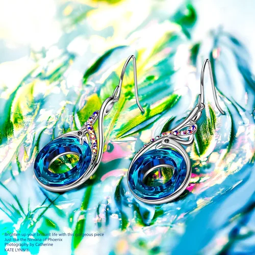 Vista 3 de Kate Lynn Aretes de Phoenix "Rise From the Ashes", aretes colgantes de plata de ley con cristales de Austria, regalo de cumpleaños con joyero