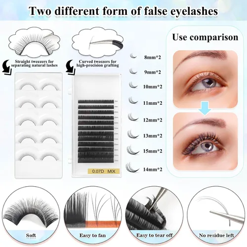 Vista 4 de Kit de extensión EyeLash para principiantes, kit profesional de práctica de extensión de pestañas con todo, cabeza de maniquí, pegamento de pestañas