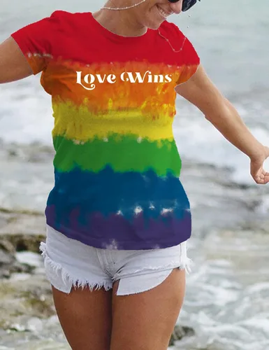 Vista 3 de Camiseta de manga corta con estampado de arcoíris para mujer, diseño de orgullo gay, LGBT