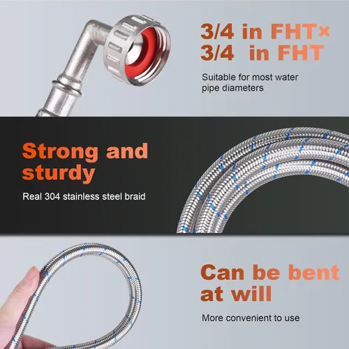 Vista 4 de Mangueras de lavadora - 4 pies - rojo azul Washer Hoses Stainless Steel Braided With Wrench Burst Proof Water Supply Lines Universal Fit to Hot