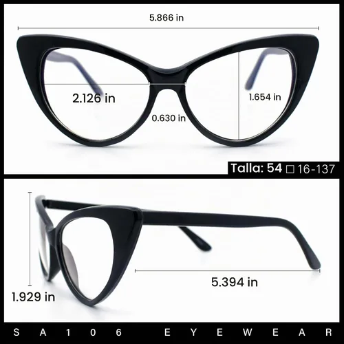 Vista 3 de SA106 Gafas de computadora con marco de ojo de gato auténtico gótico clásico con filtro de luz azul Negro