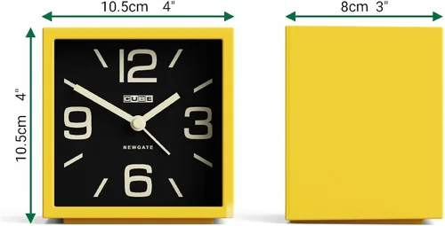 Vista 3 de NEWGATE® Reloj despertador en forma de cubo Alarma retro en forma de cubo Amarillo cítrico Ideal para mesita de noche, escritorio, estante