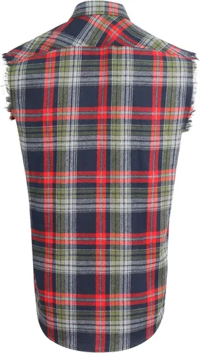 Vista 2 de Camisa sin mangas a cuadros para hombre, camisas vaqueras con botones