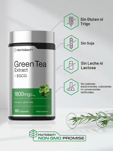 Vista 5 de Horbäach EGCG Green Tea Extract Pills 180 Cápsulas Potencia máxima