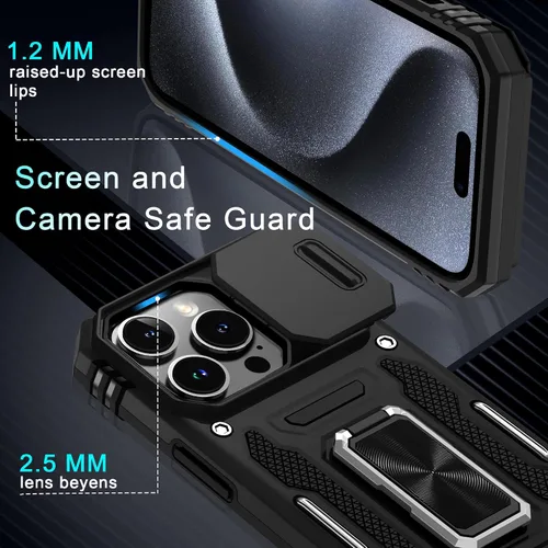 Vista 357 de DEERLAMN Funda para iPhone Xs Max con funda deslizante para cámara + protector de pantalla, soporte giratorio de anillo de grado militar a prueba