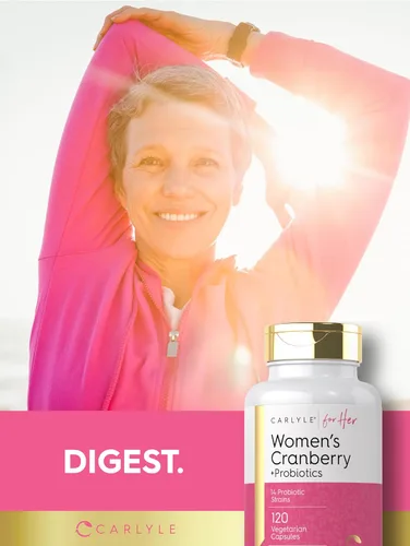 Vista 7 de Carlyle Probióticos Cranberry Plus para mujer 120 cápsulas con 14 cepas probióticas Vegetariano, sin OMG, suplemento sin gluten para ella
