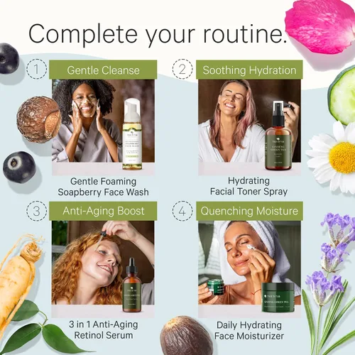 Vista 6 de Tree to Tub Suero hidratante facial y facial para cara y arrugas, ácido hialurónico a base de agua, vitamina C y E, aloe orgánico, té verde, ginseng