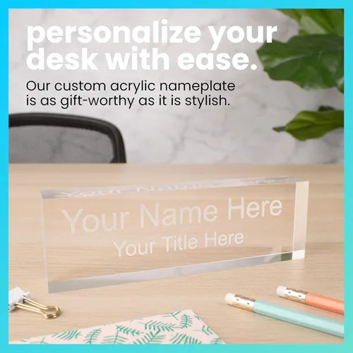 Vista 5 de ExcelMark Placa de identificación grabada con láser personalizada, bloque acrílico transparente de 2.5 x 8 pulgadas