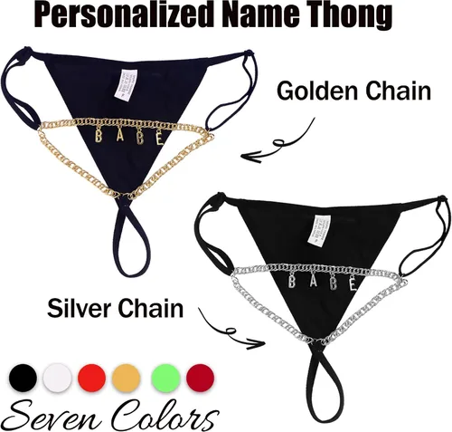 Vista 2 de Tanga de cadena de cintura sexy personalizada para mujer, joyería de letras con nombre personalizado, tanga de cadena plateada, regalo para ella