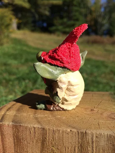 Vista 3 de Miniature Faerie Garden Goblin Or Troll With Felt Red Cap Perfect For Troll Bridges Or Faerie Gardens