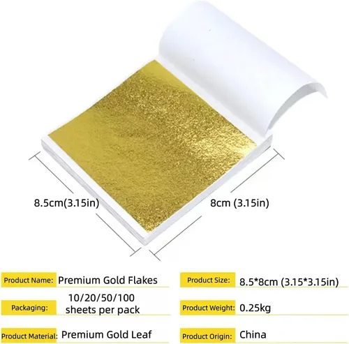 Vista 11 de 10 Gold Leaf Sheets, Premium Gold Flakes for Decorating Cakes Dessert