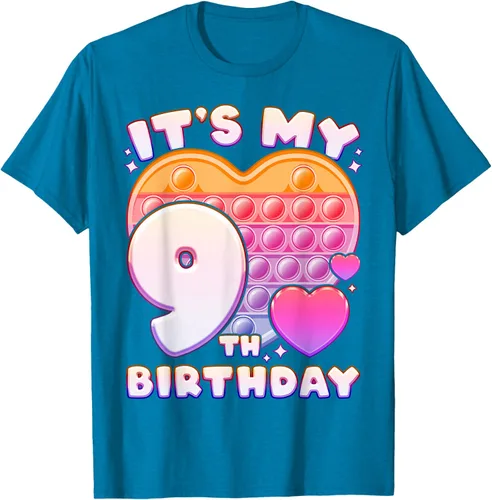 Vista 6 de Pop-it Birthday Girl 9 años de edad, Push it Pop Fidget Bubble Camiseta, Negro