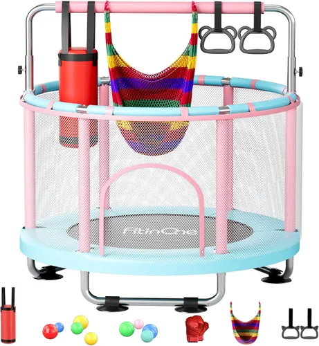Vista 12 de 55" Toddler Mini Trampoline for Kids, Indoor Outdoor Toys with Swing, 440lbs Baby Kids Trampoline, Gymnastics Bar, Birthday Gifts for Boy Girl Age