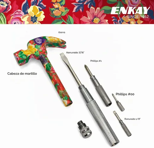 Vista 2 de Papa John's Toolbox, herramienta 6 en 1: martillo y destornillador floreados para mujer, Paquete de 10, 1