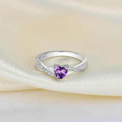 Vista 6 de YL Anillos de compromiso de plata de ley 925 con corte de corazón, 0.197in, piedra natal 5 A, anillo infinito para mujer, Metal