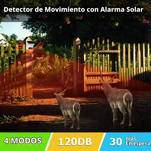 Vista 3 de ChunHee - Alarma solar con sensor de movimiento para exteriores, 2 unidades, activada y ajustable 120dB Loud Sound Strobe Light Security Siren