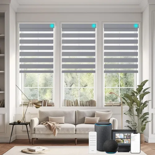 Vista 25 de Changshade - Persianas enrollables sin cordones de cebra de tamaño personalizado para ventana, cortinas enrollables de doble capa con filtro de luz