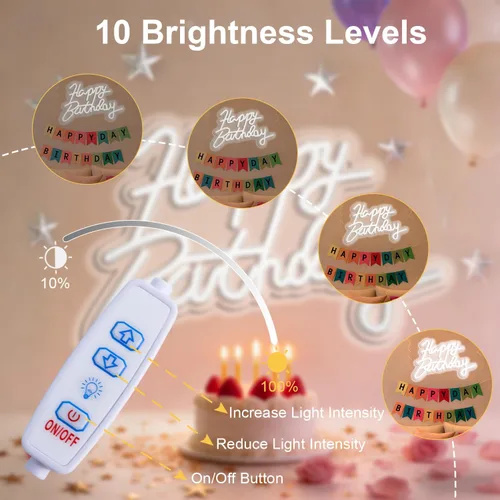 Vista 4 de Letrero de neón de feliz cumpleaños para decoración de fiestas en la pared, letrero con luz LED de feliz cumpleaños para telón de fondo, 16 x 11