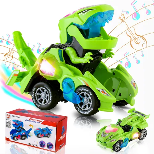 Vista 9 de Hirger Juguete de Coche Dinosaurio Transformable para Niños, Juguetes de Camión Monstruo Auto Transformador con Luz y Sonido para Niños Pequeños