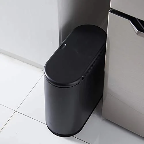 Vista 2 de Sooyee - Contenedor de basura de plástico rectangular con tapa a presión, para baño, tocador, dormitorio, cocina, taller, oficina, 10 litros, negro